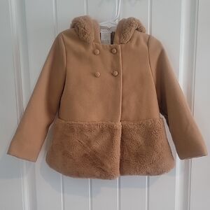 Tahari Kids Tan Pea Coat with Faux Fur